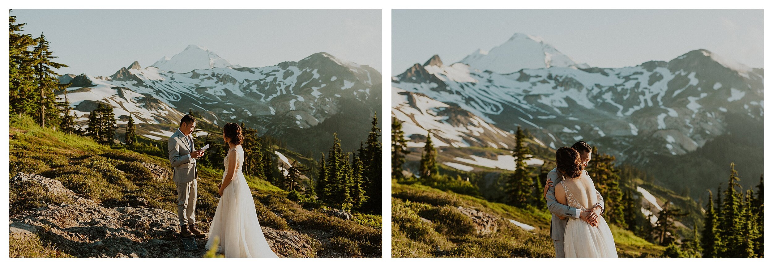 couple reading vows at mount baker 