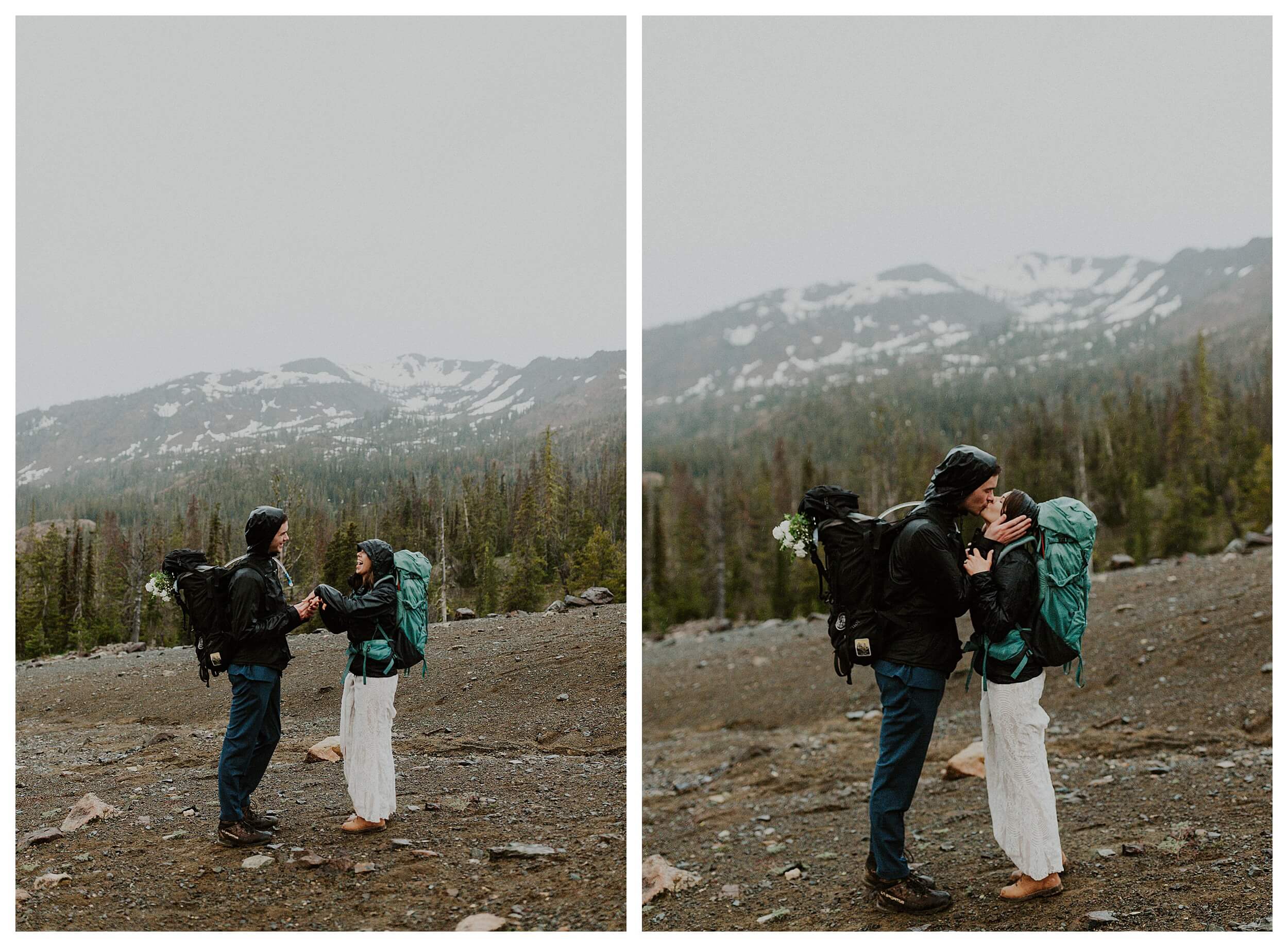 bride and groom hiking 