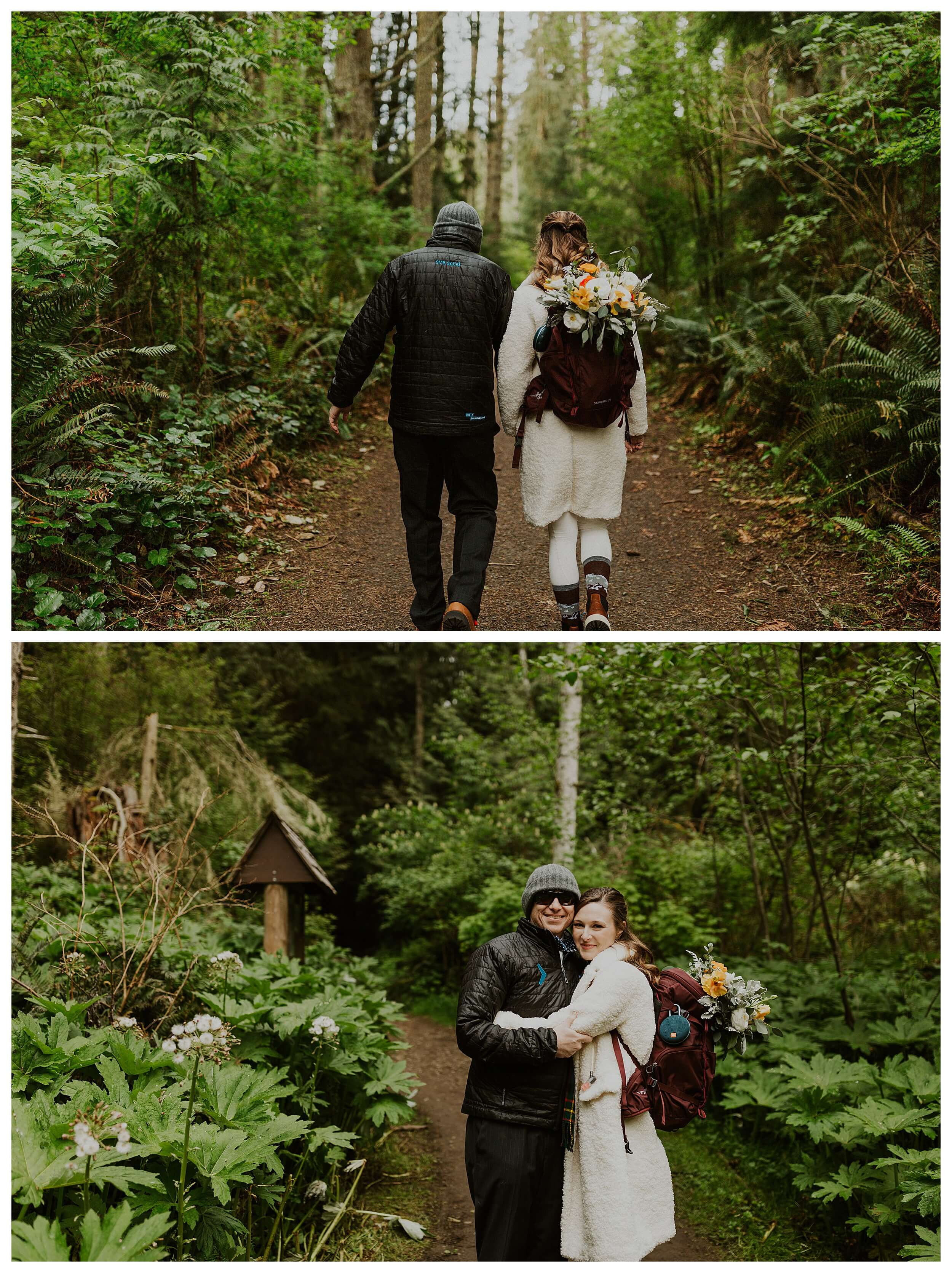 bride and groom walking together at the olympic peninsula
