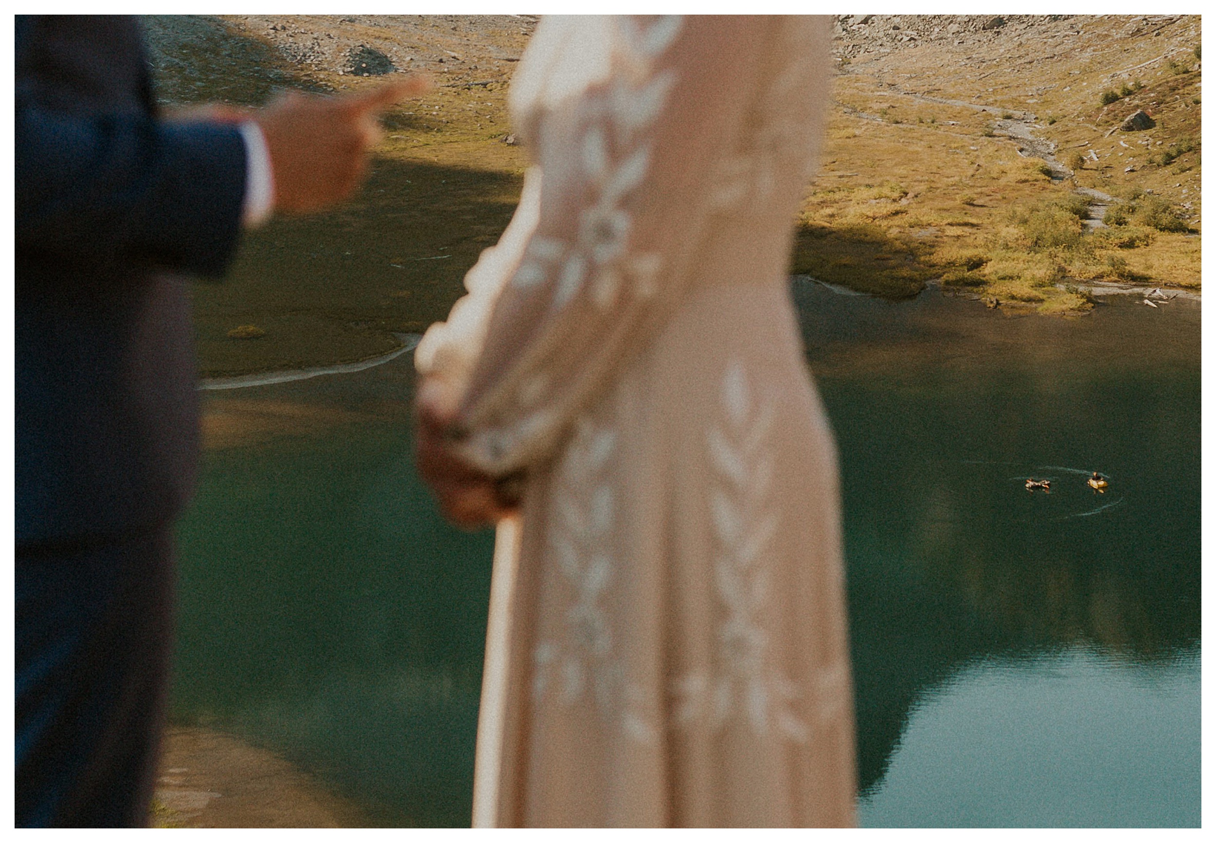 bride and groom standing together artist point landscape

