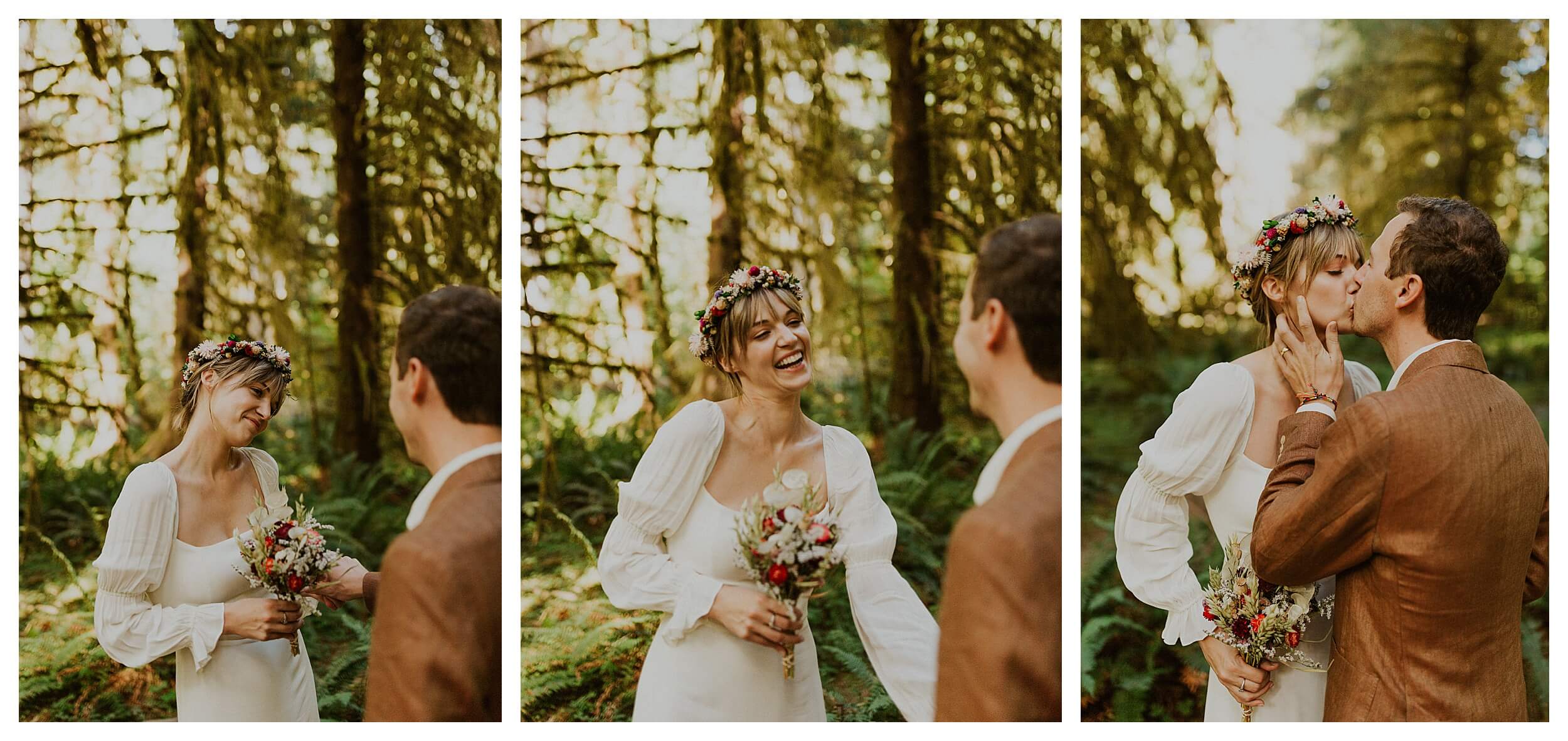 bride and groom kissing hoh rainforest

