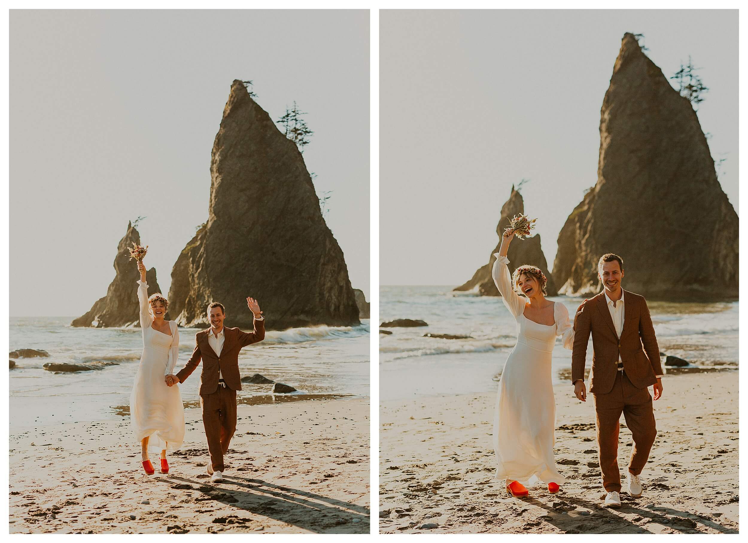 bride and groom smiling rialto beach
 
