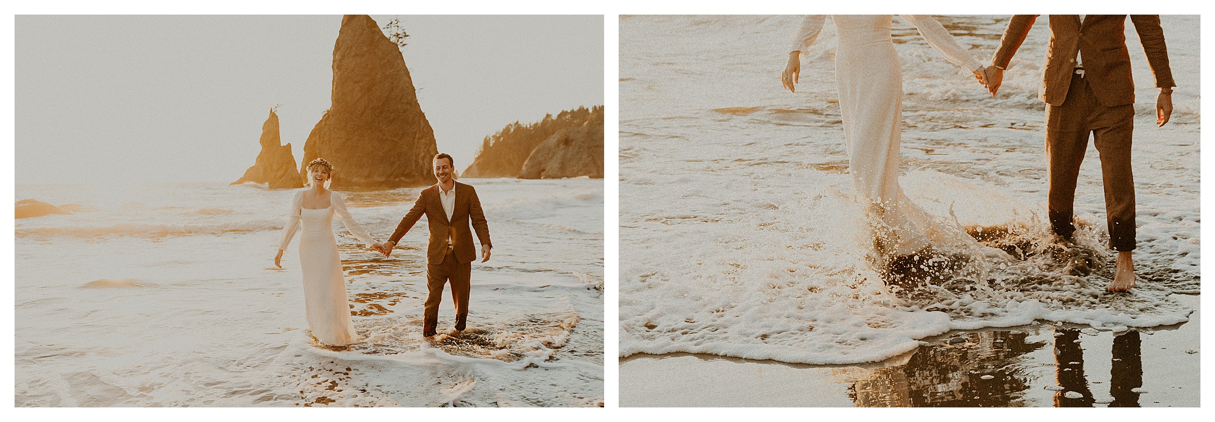 bride and groom walking together rialto beach

