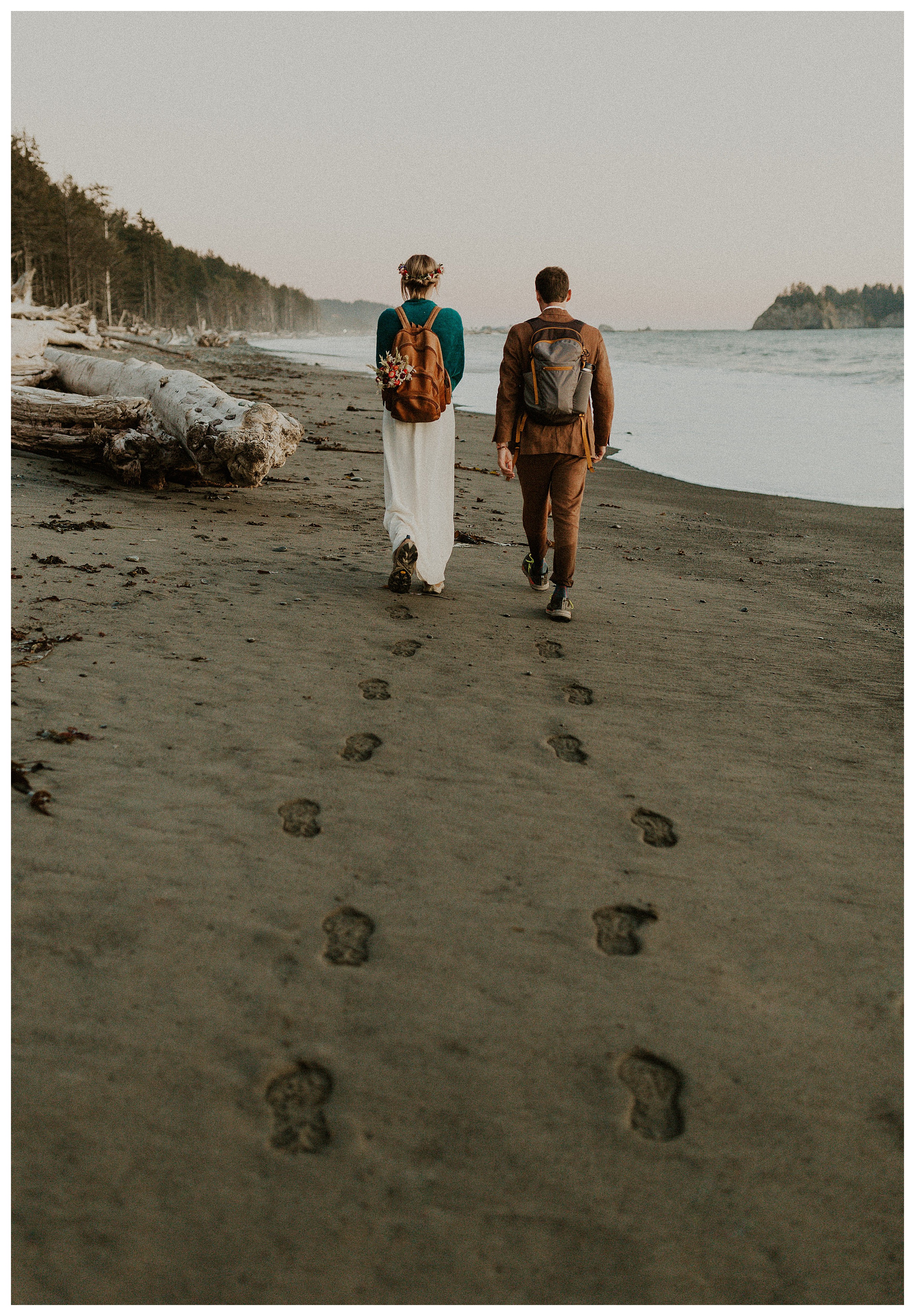 bride and groom walking together rialto beach
