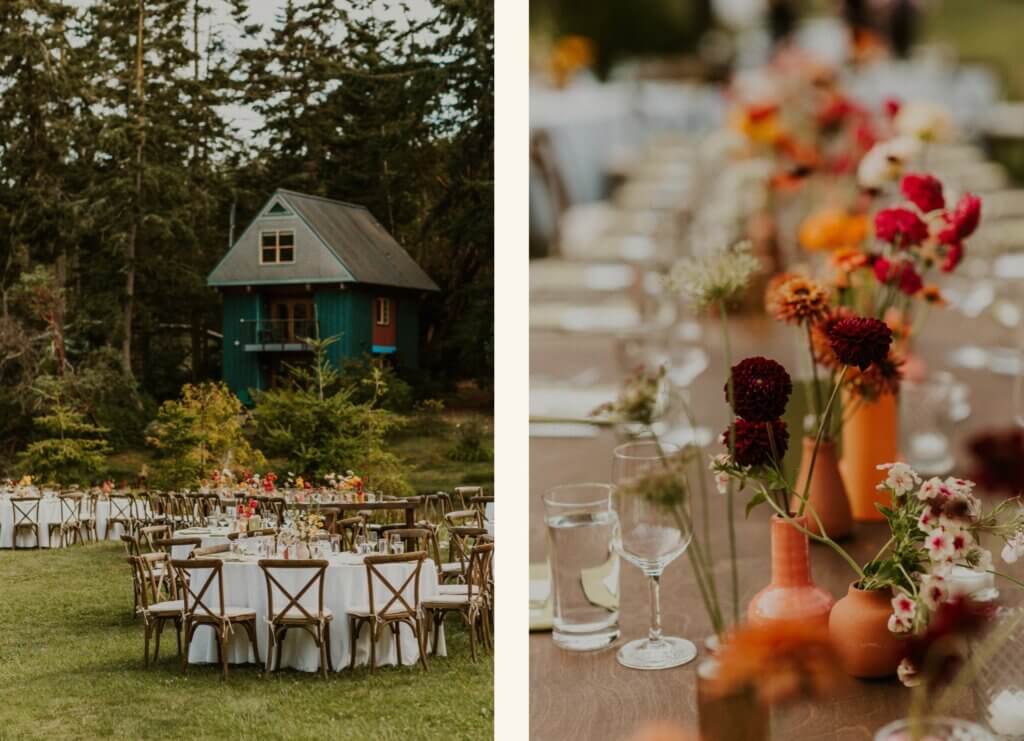 colorful wedding tablescape at captain whidbey inn